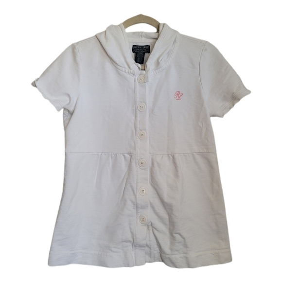 Polo Jeans Co Top M Medium White Button Up Hooded Short Sleeve - Picture 1 of 5